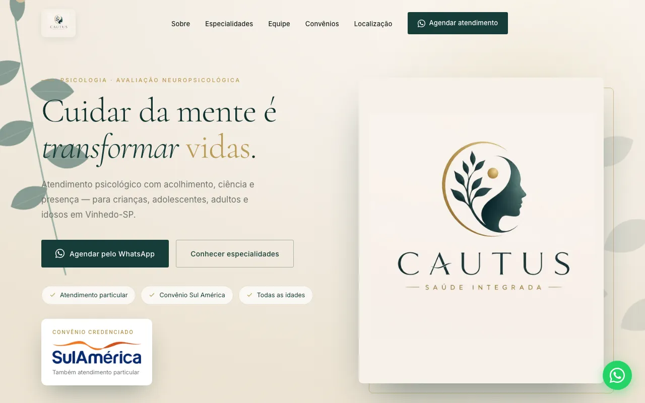 Site da Cautus Saúde Integrada